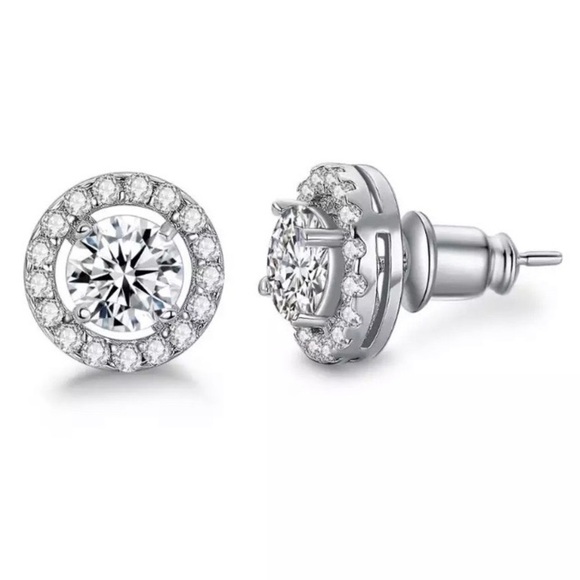 New Round Stud Diamond Sterling Silver Earrings - Picture 3 of 4